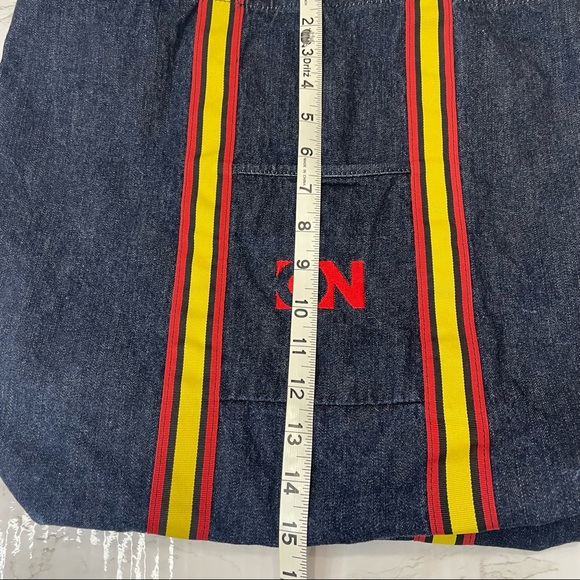 Old Navy Retro Denim Tote 70s 80s Throwback Grosgrain Ribbon Trim & Handles - Picture 12 of 15